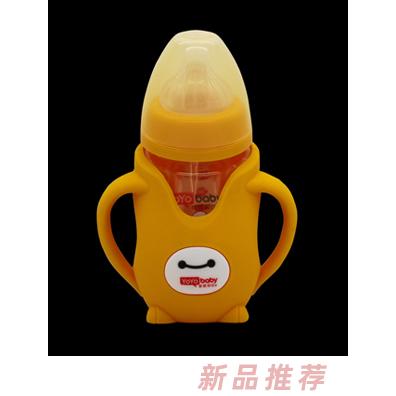 優優貝比240ml 寬口企鵝帶硅膠套玻璃奶瓶