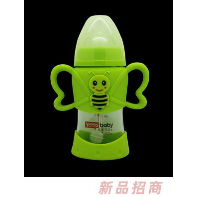 優優貝比180ml 寬口小蜜蜂硅膠套防摔玻璃奶瓶