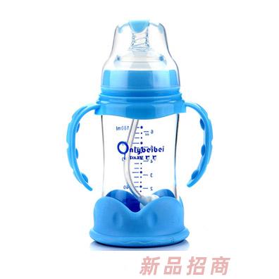 唯昵貝貝WA47寬口防摔玻璃奶瓶藍色180ml