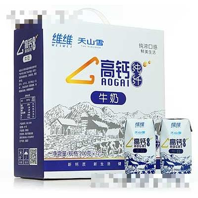 天山雪鉆石包高鈣純纖牛奶200gx12盒