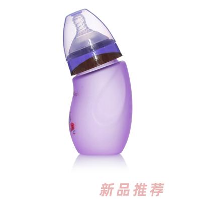 芭芘寶貝高硼硅包膠玻璃彎頭奶瓶紫色