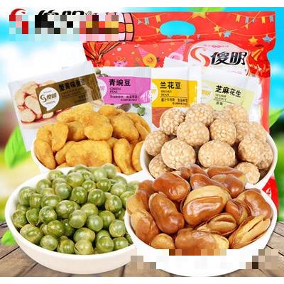傻明蟹黃蠶豆青豆花生1300g休閑零食炒貨大禮包堅果小吃